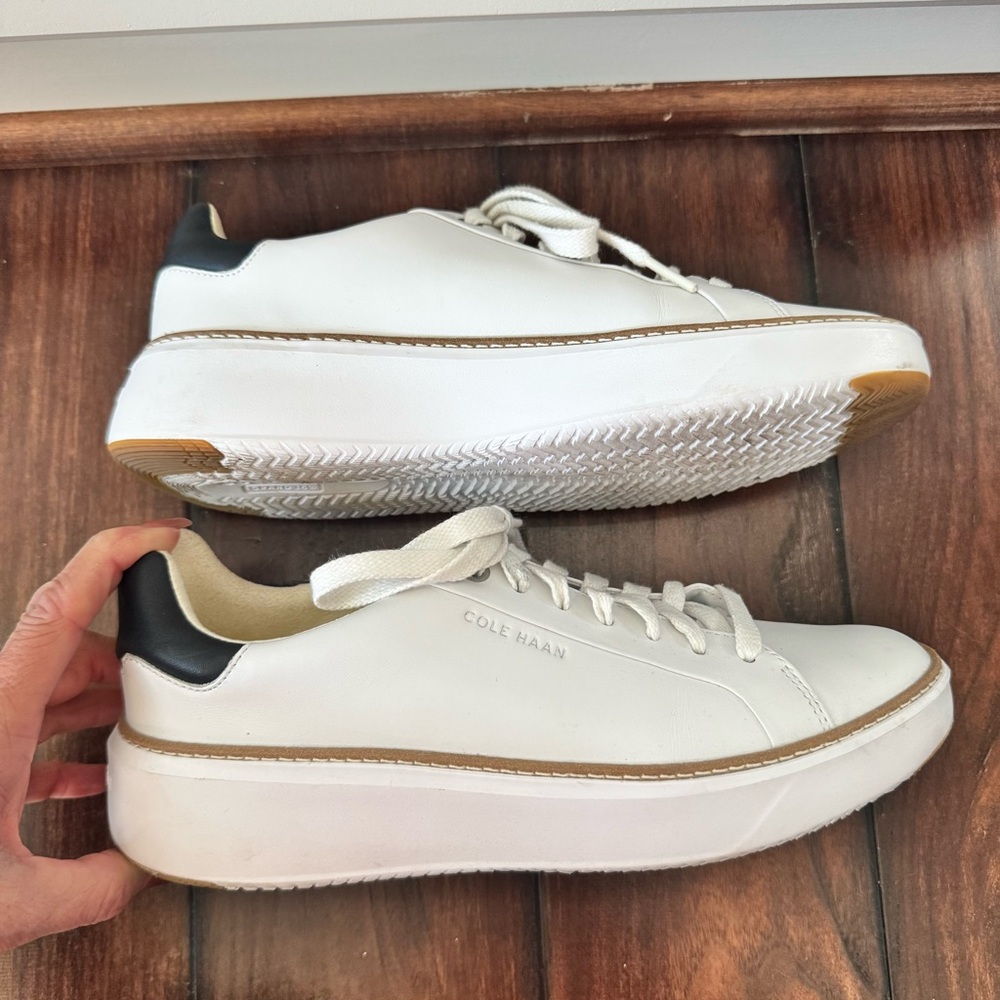 Cole Haan Grandpro Topspin White Leather Sneakers with Black Detail - Picture 5 of 12